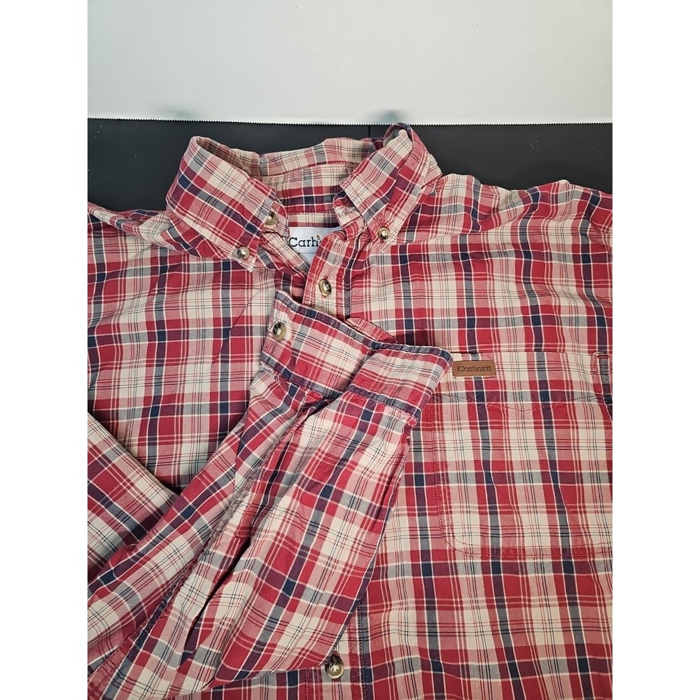 Carhartt Mens Button Up Shirt XLT Plaid 100% Cotton